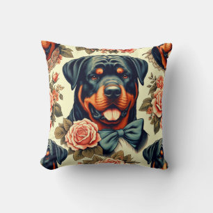 Retro Rottweiler Illustration Throw Pillow