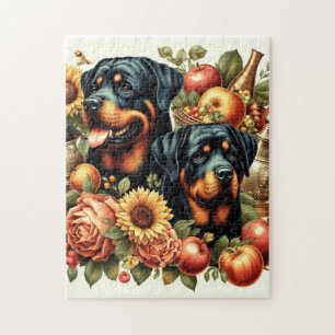 Retro Rottweiler Painting Jigsaw Puzzle