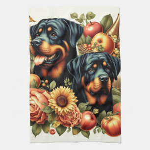 Retro Rottweiler Painting Kitchen Towel