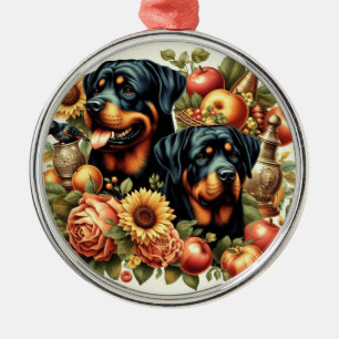 Retro Rottweiler Painting Metal Ornament