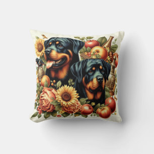 Retro Rottweiler Painting Throw Pillow