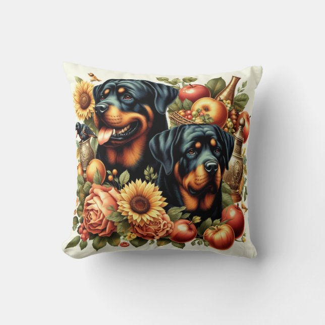 Retro Rottweiler Painting Throw Pillow (Front)