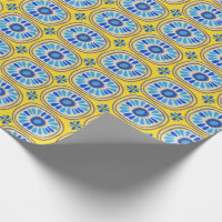 Retro Round Tiles Mexico Daisy Pattern Yellow BLue