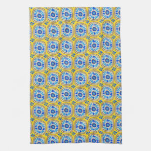 Retro Round Tiles Mexico Daisy Pattern Yellow Kitchen Towel