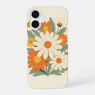 Retro Rounded Petal Daisy Art iPhone 16 Case