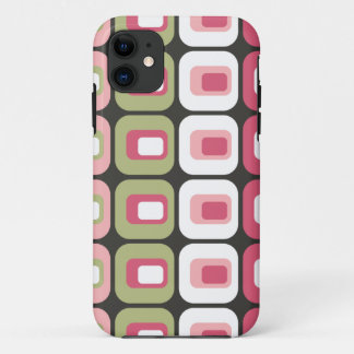 Retro rounded rectangles pink green grey skin iPhone 11 case
