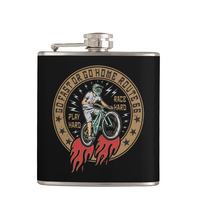 Retro Route 66 Bike Trail Hip Flask (Front)