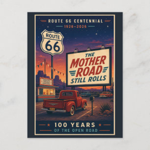 Retro Route 66 Centennial Drive In Holiday Postcard