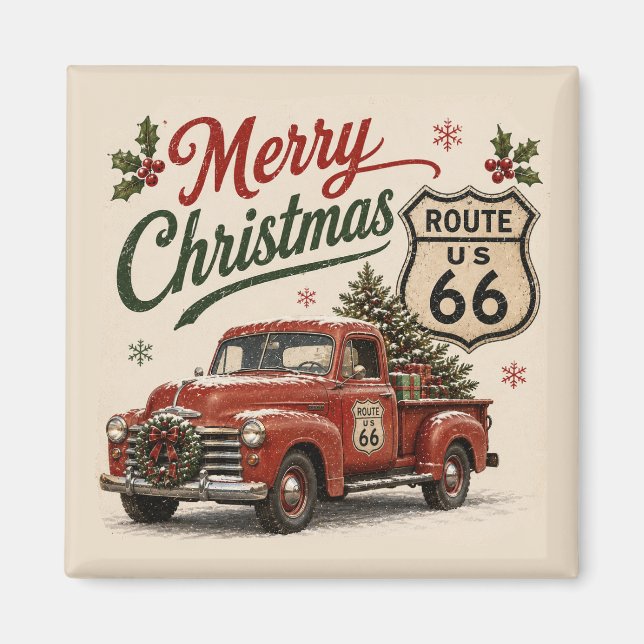 Retro Route 66 Christmas Fridge Decor Magnet (Front)