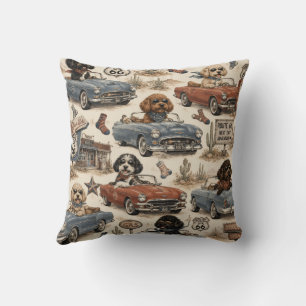 Retro Route 66 Cockapoo Throw Pillow