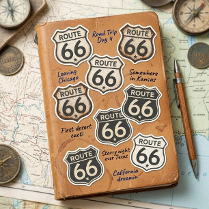 Retro Route 66 Shield Sticker Sheet Weathered 