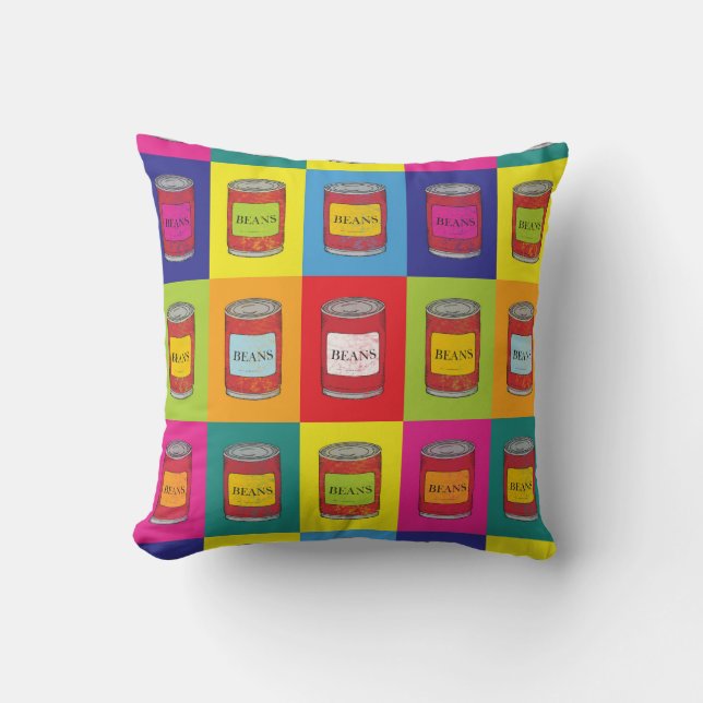 Retro Rows of Canned Baked Beans Popart Throw Pillow (Front)