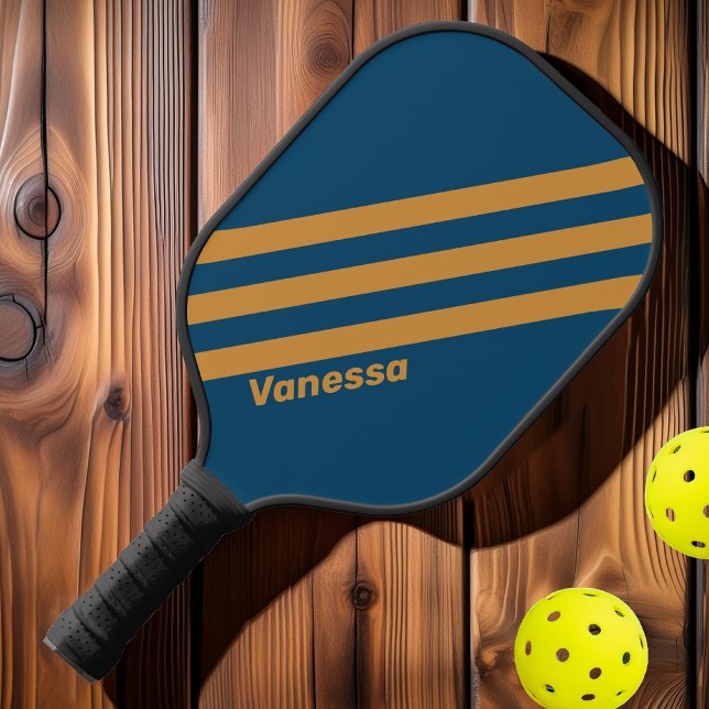 Retro Royal Gold Three Stripes with Name Pickleball Paddle (Creator Uploaded)