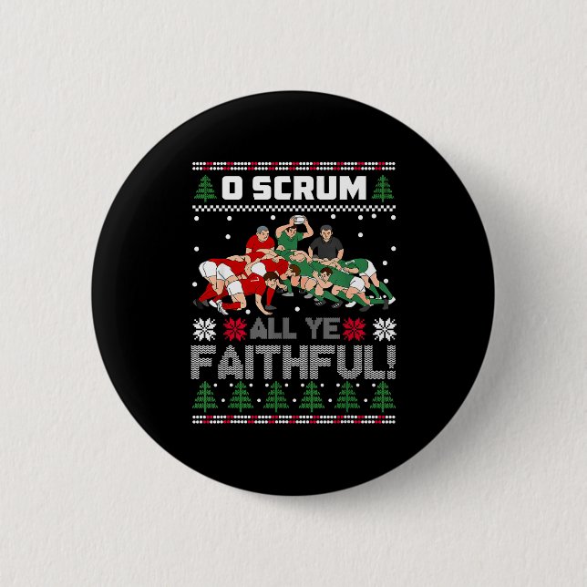 Retro Rugby O Scrum All Ye Faithful Ugly Merry Chr 2 Inch Round Button (Front)