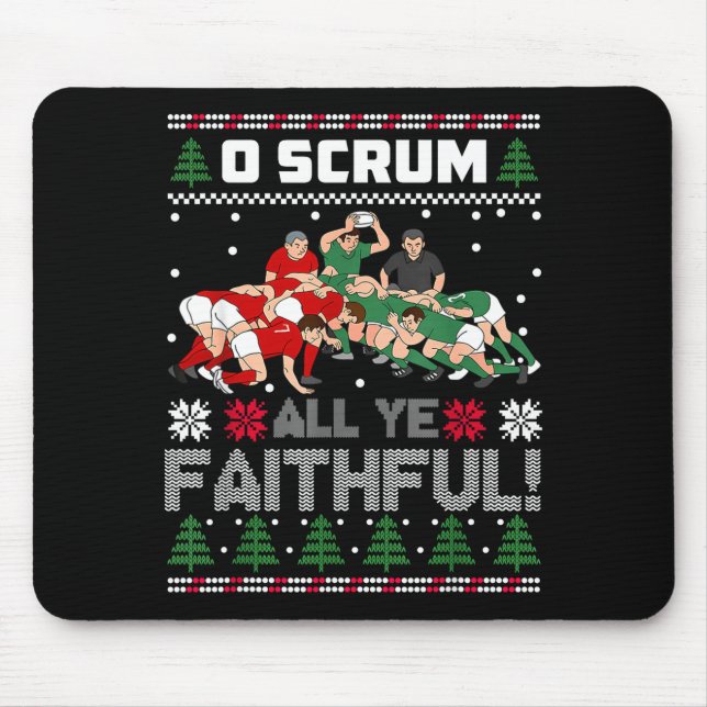 Retro Rugby O Scrum All Ye Faithful Ugly Merry Chr Mouse Pad (Front)