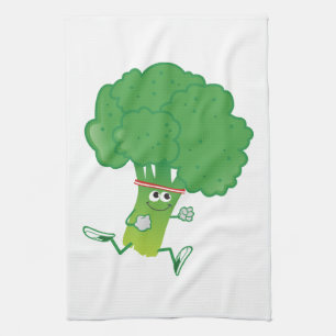 Retro Running Broccoli Kitchen Towel