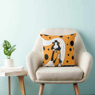 Retro Runway Model, Vintage Art Deco Fashion Throw Pillow
