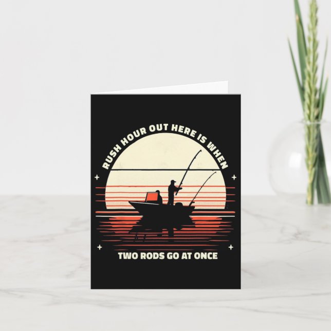 Retro Rush Hour Out Here When Two Rods At Once Fun Card (Front)