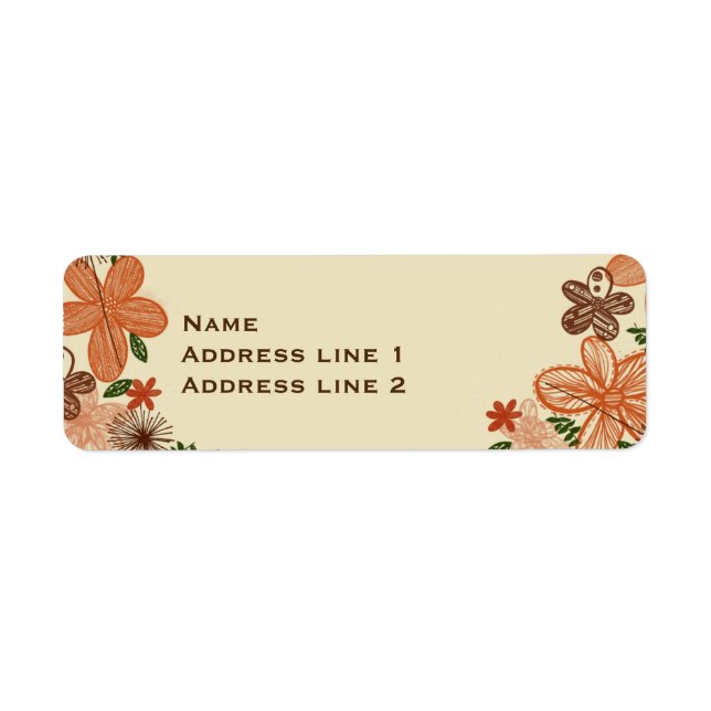 Retro Rust Orange Flowers Address Labels (Front)