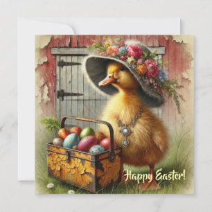 Retro rustic Easer duck with eggs farmhouse Holiday Card