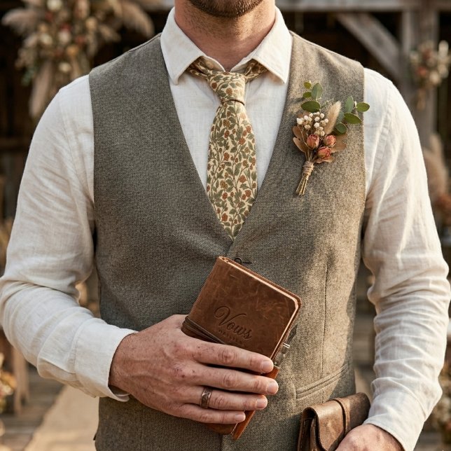 Retro Rustic Floral Olive Green Vine Pattern Tie (Creator Uploaded)