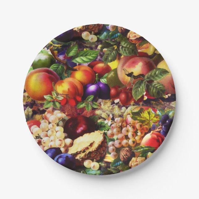 Retro Rustic Fresh Summer Tropical Fruit Vegetable Paper Plate (Front)