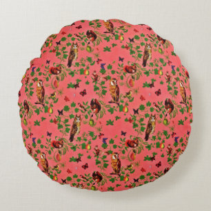 Retro Rustic Greenery Autumn Forest Watercolor Round Pillow