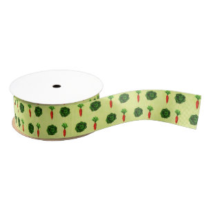 Retro Rustic Greenery Vegetable Garden Watercolor Grosgrain Ribbon