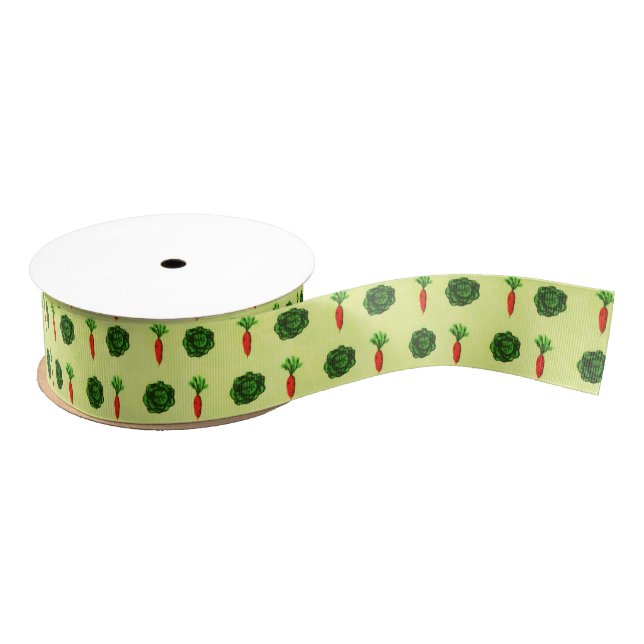 Retro Rustic Greenery Vegetable Garden Watercolor Grosgrain Ribbon (Spool)