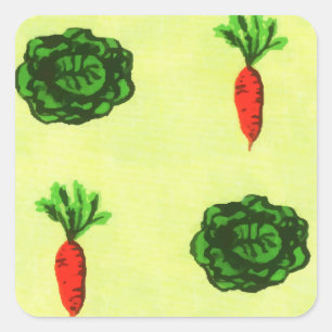 Retro Rustic Greenery Vegetable Garden Watercolor Square Sticker