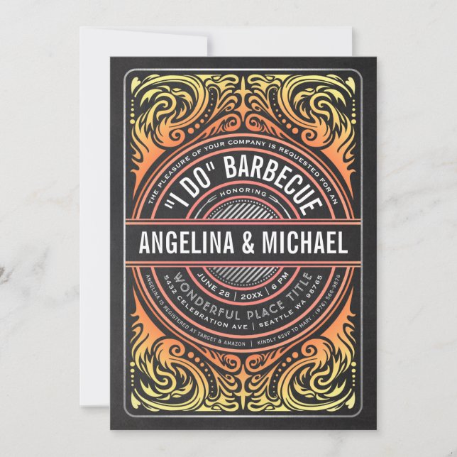 Retro Rustic I Do BQ Invitations Grill & Fire (Devant)