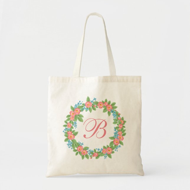 Retro rustic vintage Floral wreath tote bag (Front)