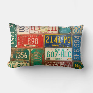 retro rusty license plate collection lumbar pillow