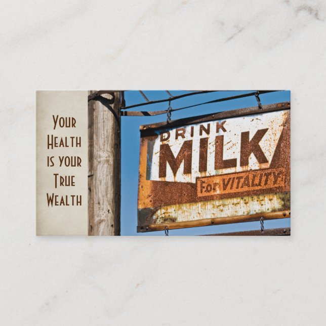 retro rusty milk sign for heath food business business card (Front)