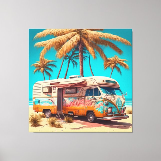 Retro RV and Palm Trees Canvas Print (Front)