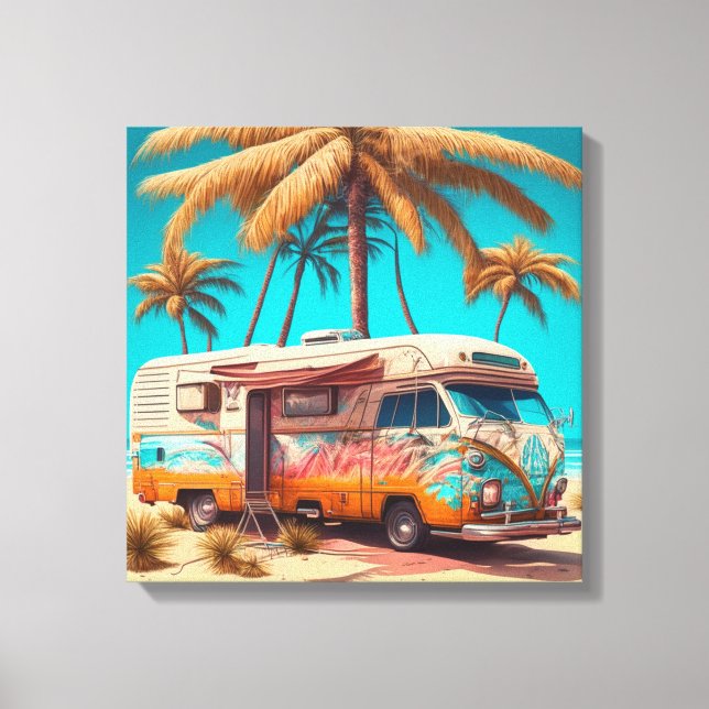 Retro RV and Palm Trees Canvas Print (Front)