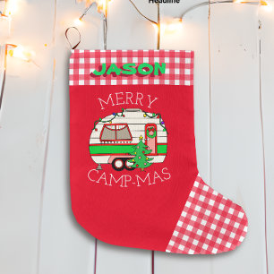 Retro RV Camper Camping Themed Personalized Large Christmas Stocking