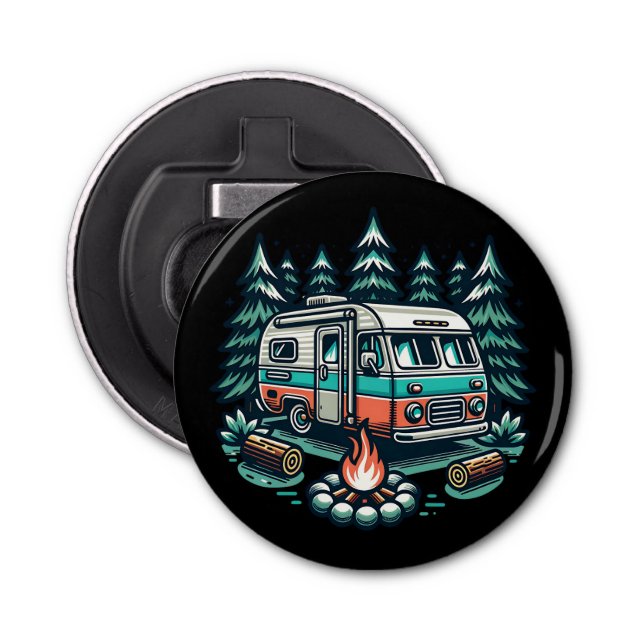 Retro RV Camper Campsite Bottle Opener (Front)
