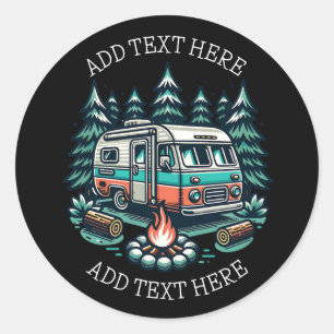 Retro RV Camper Campsite Personalized Classic Round Sticker