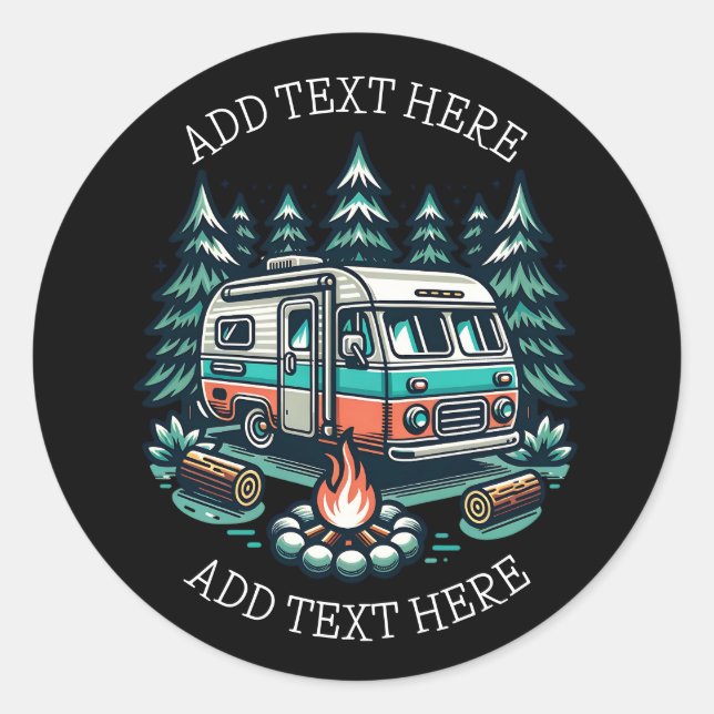 Retro RV Camper Campsite Personalized Classic Round Sticker (Front)