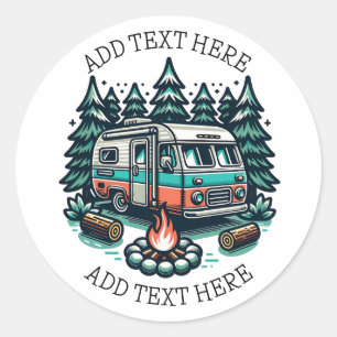 Retro RV Camper Campsite Personalized Classic Round Sticker