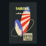 Retro Sabena Airlines to New York via Brussels Poster<br><div class="desc">Need help resizing, in inches or centimetres? Contact us. This illustration on another Zazzle gift? Contact us. You'll find the contact button above this description. Modern (new) vector art, inspired by a vintage Sabena ad or advertising brochure. In the right sphere you can recognize the New York skyline, and elements...</div>