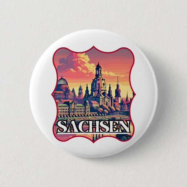 Retro Sachsen Skyline  2 Inch Round Button (Front)