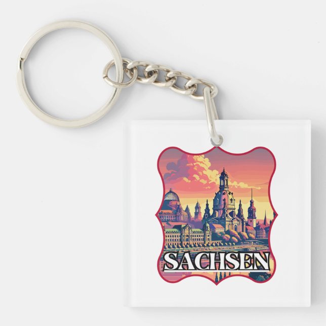 Retro Sachsen Skyline  Keychain (Front)