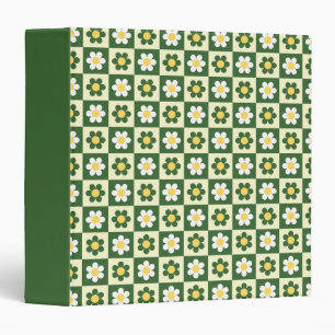 Retro Sage Green and Cream Daisy Chequerboard Binder