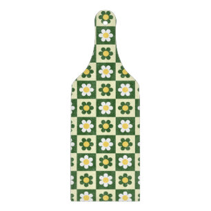 Retro Sage Green and Cream Daisy Chequerboard  Cutting Board