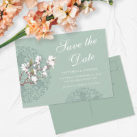 Retro Sage Green Chinoiserie Save the Date