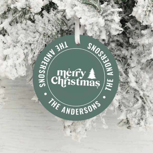 Retro Sage Green Christmas Modern Minimal Unique Ceramic Ornament (Creator Uploaded)