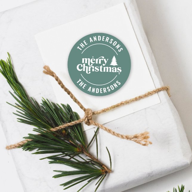 Retro Sage Green Christmas Modern Minimal Unique Classic Round Sticker (Creator Uploaded)