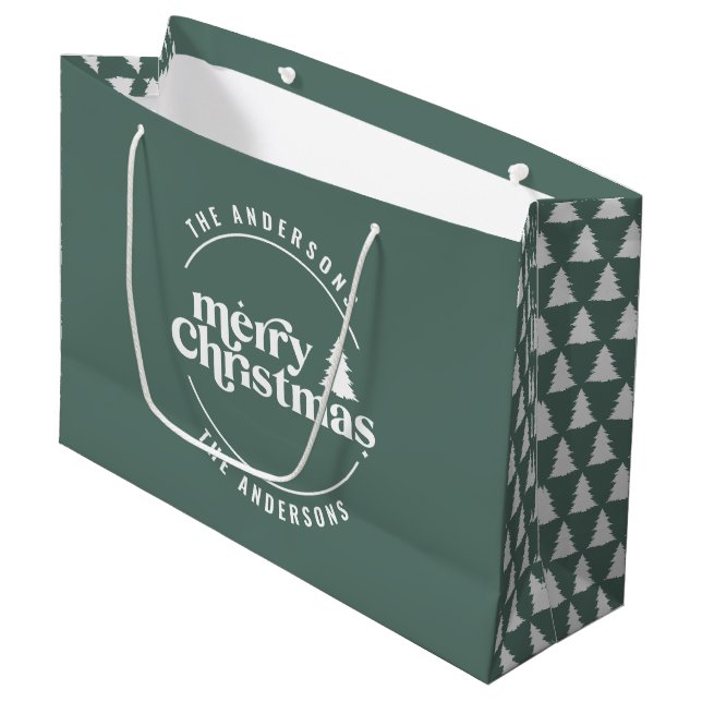 Retro Sage Green Christmas Modern Minimal Unique Large Gift Bag (Front Angled)